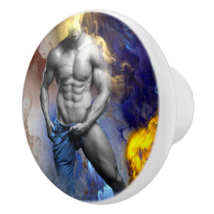 Pomo De Cerámica Grito de la figura muscular masculina en escala de