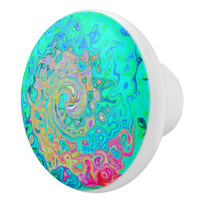 Pomo De Cerámica Groovy Abstract Retro Arcoiris Liquido Swirl (Derecha)