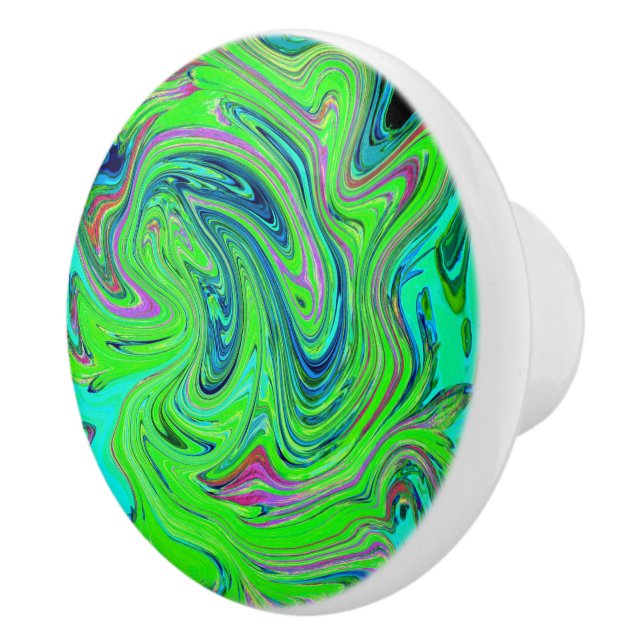 Pomo De Cerámica Groovy Lime verde y azul Resumen de arte retro (Derecha)