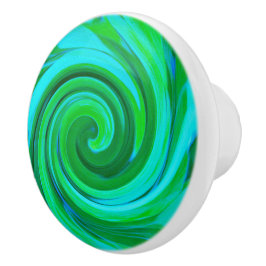 Pomo De Cerámica Groovy Resumen Pintado De Giro Líquido Turquesa