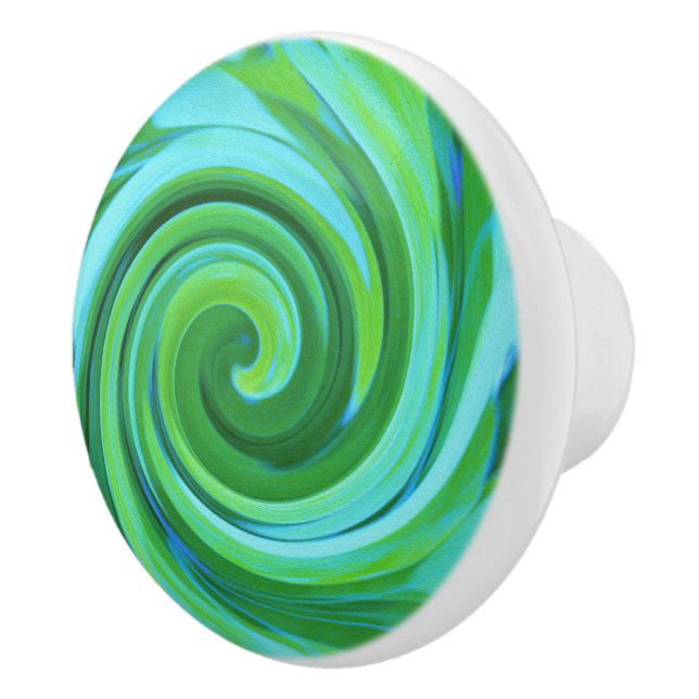Pomo De Cerámica Groovy Resumen Pintado De Giro Líquido Turquesa (Derecha)