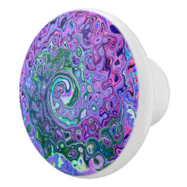 Pomo De Cerámica Groovy Resumen Retro Green y Purple Swirl