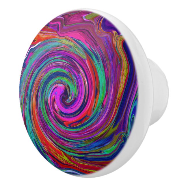 Pomo De Cerámica Groovy Resumen Retro Magenta Bañada Arcoiris Oscur (Derecha)