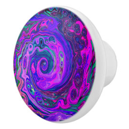 Pomo De Cerámica Groovy Resumen Retro Magenta y Púrpura Swirl