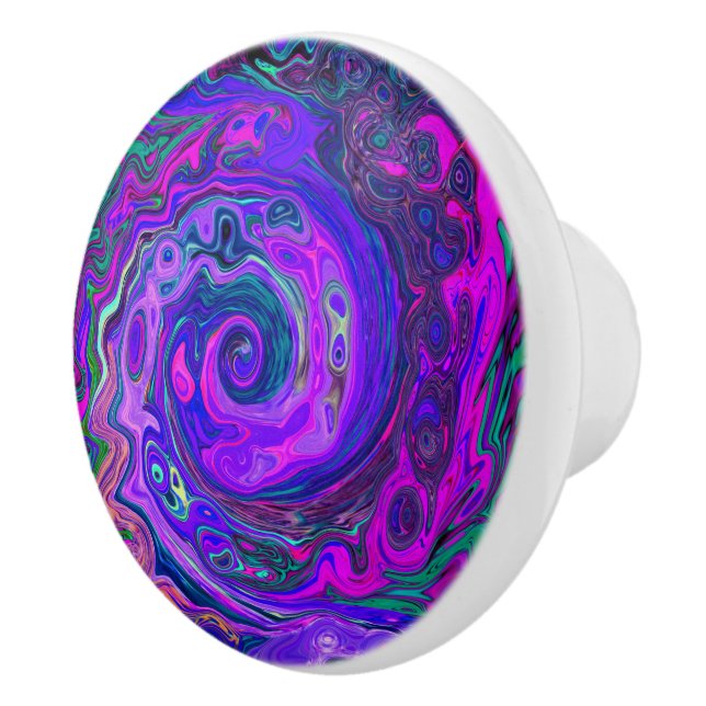 Pomo De Cerámica Groovy Resumen Retro Magenta y Púrpura Swirl (Derecha)