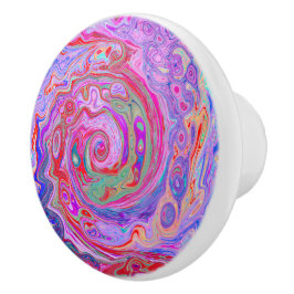 Pomo De Cerámica Groovy Resumen Retro Rojo, Púrpura y Rosa Swirl