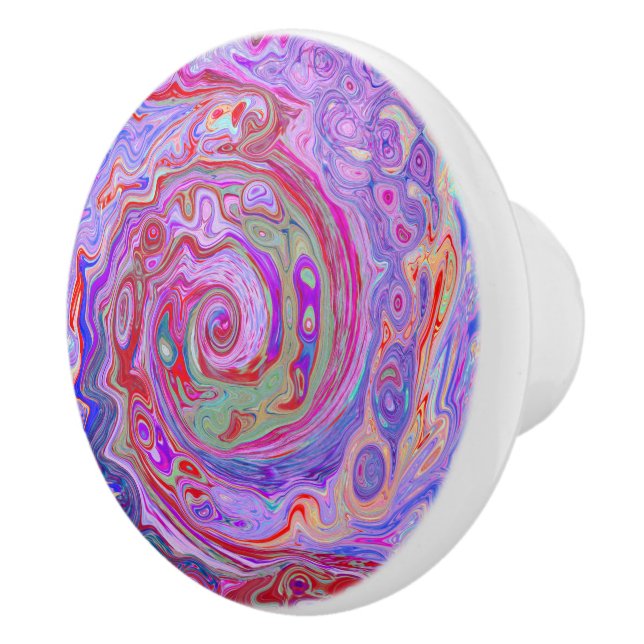 Pomo De Cerámica Groovy Resumen Retro Rojo, Púrpura y Rosa Swirl (Derecha)