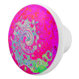 Pomo De Cerámica Groovy Resumen Verde azulado Azul y Rojo Swirl