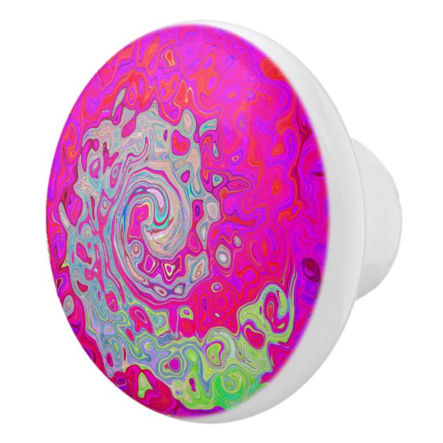 Pomo De Cerámica Groovy Resumen Verde azulado Azul y Rojo Swirl (Derecha)