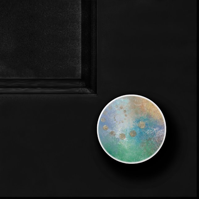 Pomo De Cerámica Grunge costero | Oro azul y verde acuarela (Subido por el creador)
