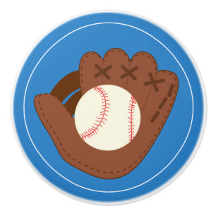 Pomo De Cerámica Guante y bola de béisbol en azul