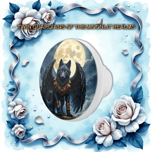 Pomo De Cerámica Guardian of the Moon – The Black Winged Wolf (Subido por el creador)