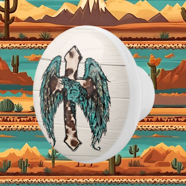 Pomo De Cerámica Guay Western cross faux wood (Subido por el creador)