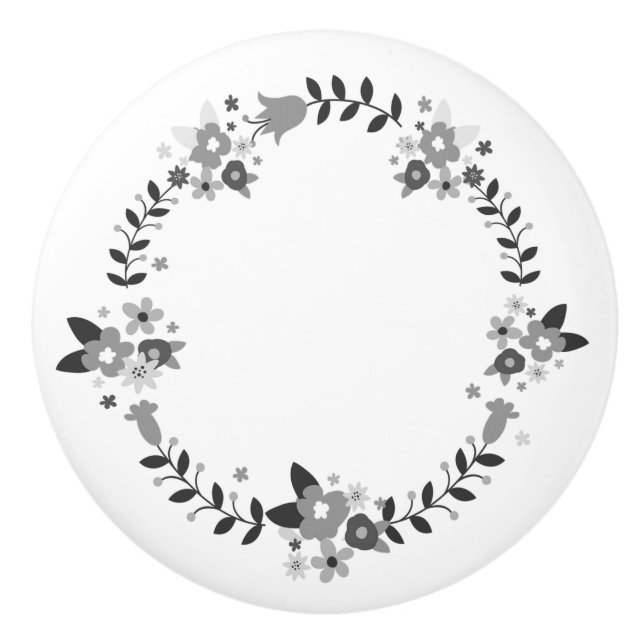 Pomo De Cerámica Guirnalda de flores gris país (Anverso)