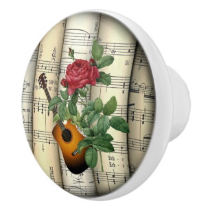 Pomo De Cerámica Guitar~Rosa Gallica Pontiana~Pierre José Redouté