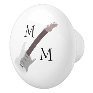 Pomo De Cerámica Guitarra eléctrica blanca con monograma