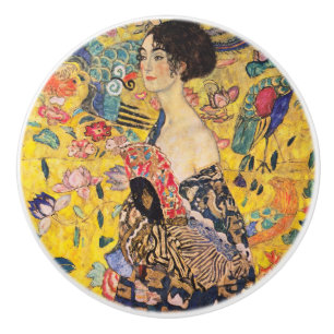 Pomo De Cerámica Gustav Klimt - Dama de fans