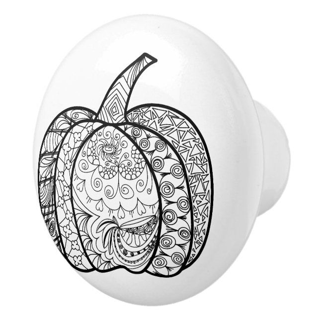 Pomo De Cerámica Halloween doodles boho zentangles pumpkins Autumn (Derecha)