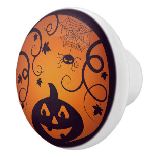 Pomo De Cerámica Halloween Jack o linterna cara de calabaza y araña