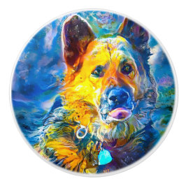 Pomo De Cerámica Halo: Retrato de un pastor alemán