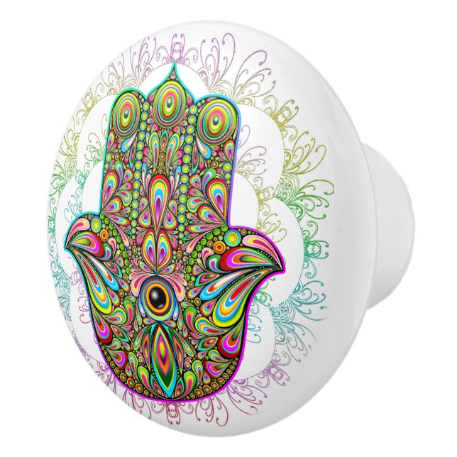 Pomo De Cerámica Hamsa Fatma Hand Psychedelic Art (Derecha)