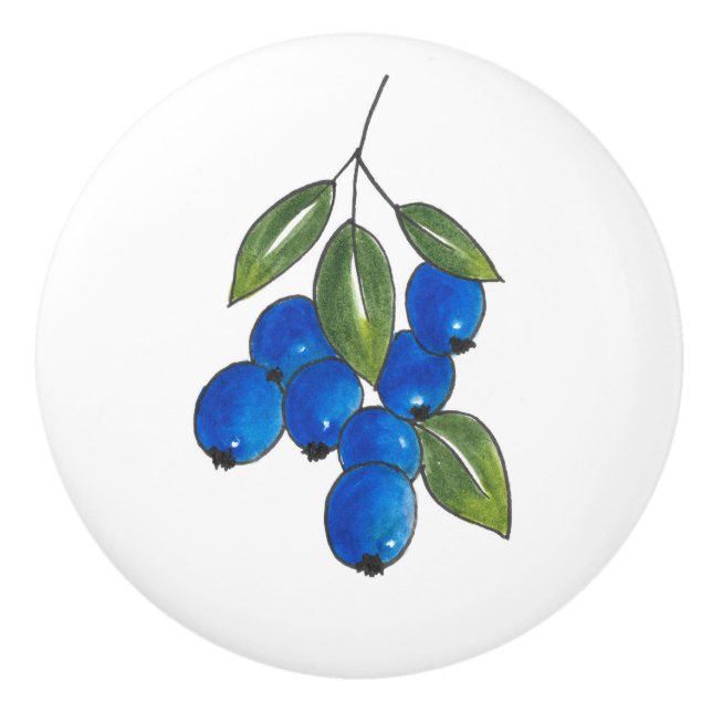 Pomo De Cerámica Hand Drawn Blueberries (Anverso)
