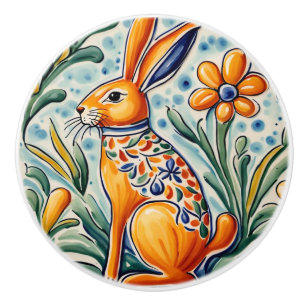 Pomo De Cerámica Hare Rabbit Mediterranean Bunny Folk Animal Art