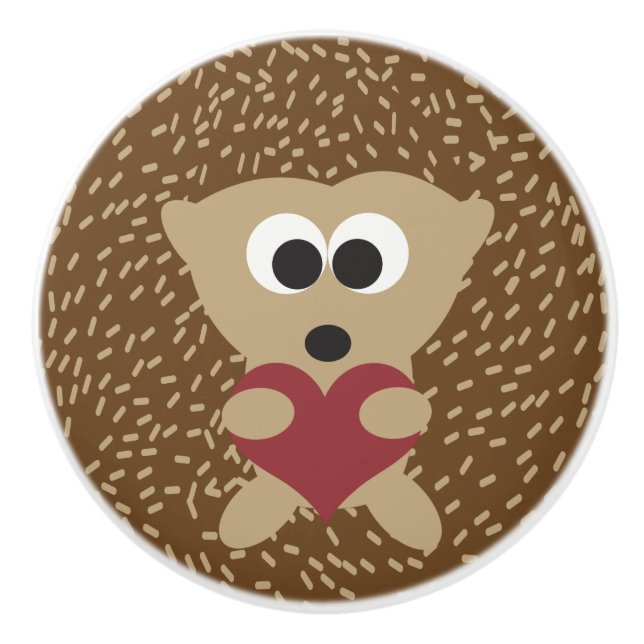Pomo De Cerámica Hedgehog Hugging Heart (Anverso)