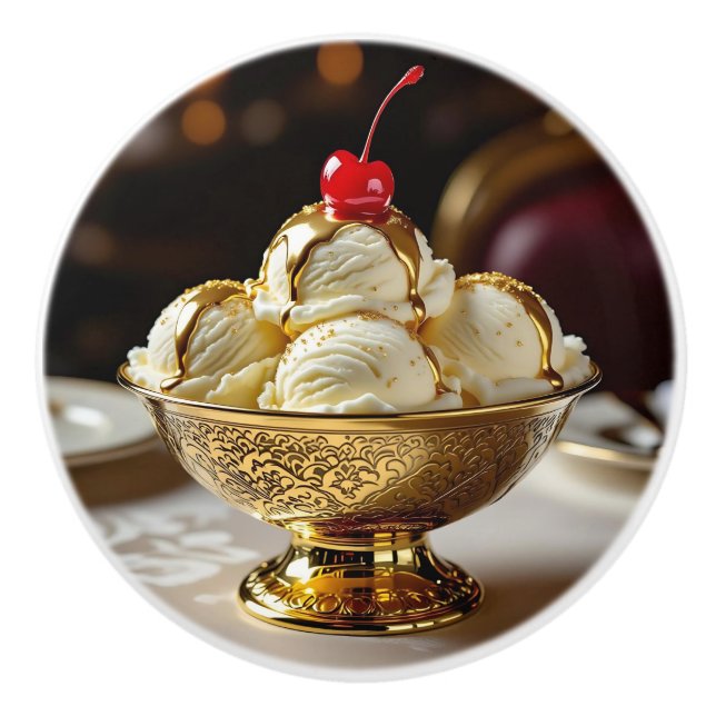Pomo De Cerámica Helado Sundae con Almíbar de Oro   (Anverso)