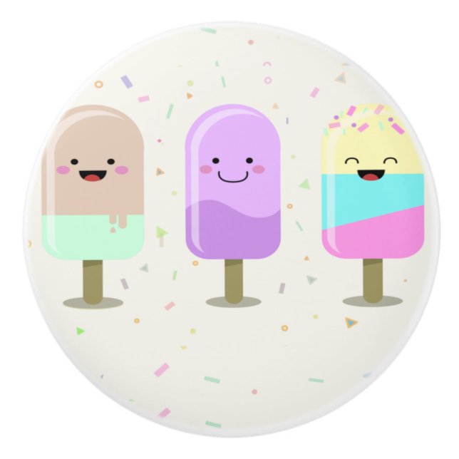 Pomo De Cerámica Helados Felices Barras Sonrientes y Bicicletas (Anverso)