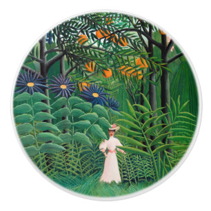Pomo De Cerámica Henri Rousseau - Mujer caminando en un bosque exót