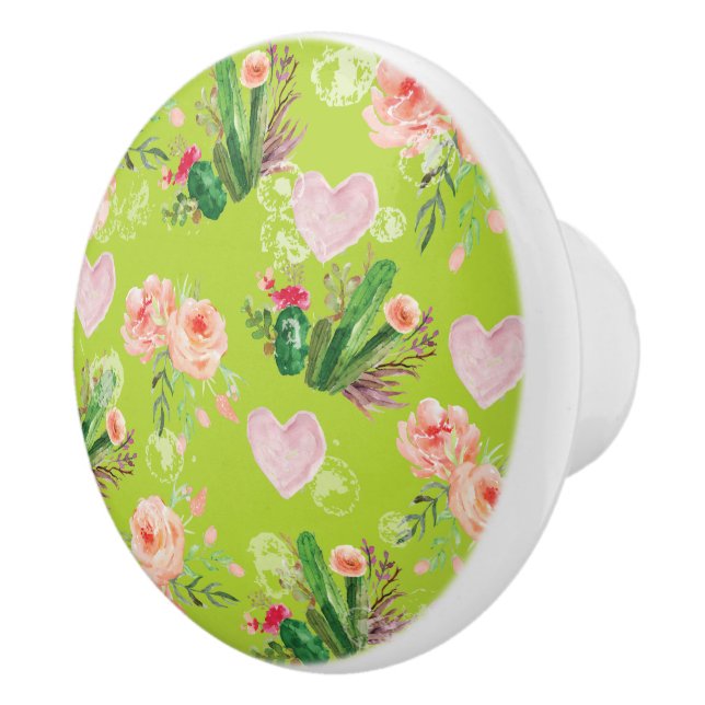 Pomo De Cerámica Hermosa acuarela floral Cactus (Derecha)