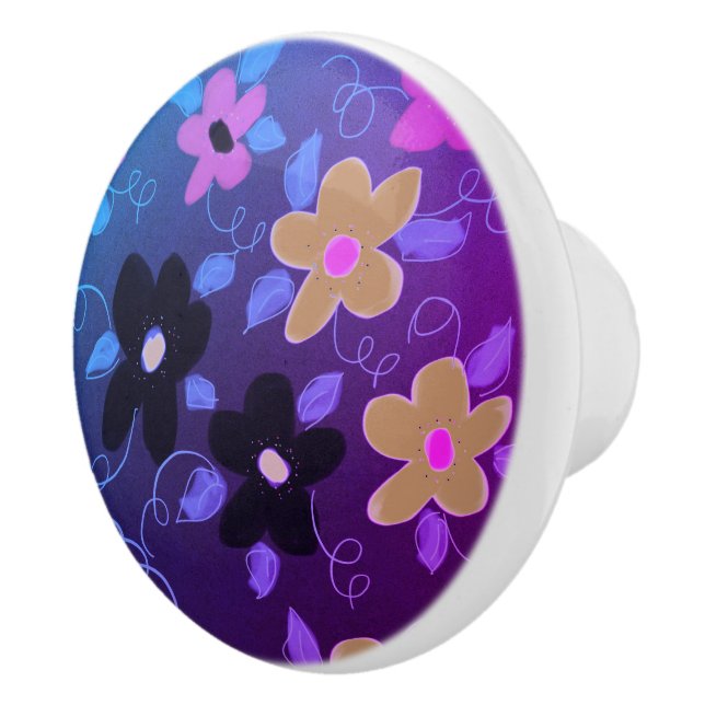 Pomo De Cerámica Hermosa caseta de gabinete con infestación púrpura (Derecha)