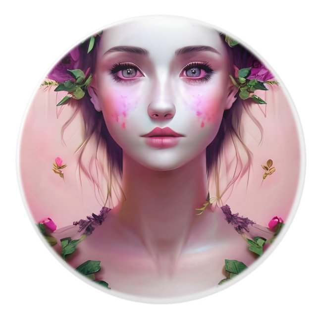 Pomo De Cerámica Hermosa Eérea Encantada Mujer Fantasía Arte (Anverso)