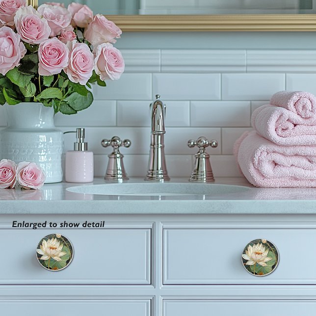 Pomo De Cerámica Hermosa flor Art Deco de agua blanca Lily Lotus (Subido por el creador)