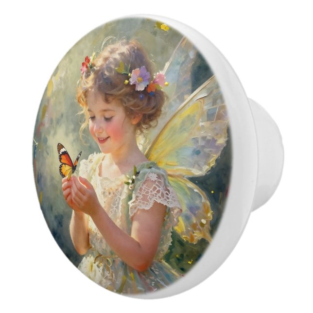 Pomo De Cerámica Hermosa Hada con Mariposa| Cuento de Hadas (Derecha)