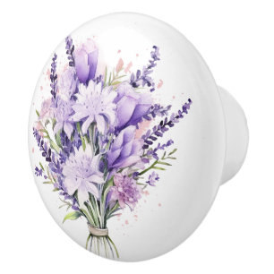 Pomo De Cerámica Hermosa Lavanda y Estrellas Florales Mixtas