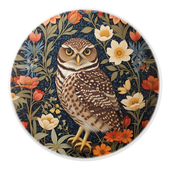 Pomo De Cerámica Hermosa lechuza William Morris inspirada (Anverso)