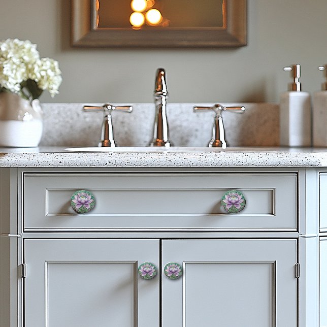 Pomo De Cerámica Hermosa lirio de agua rosada Art Decó en estanque (Subido por el creador)