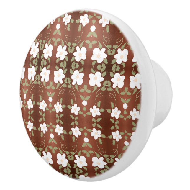 Pomo De Cerámica Hermosa miel Brown Flor en el gabinete (Derecha)