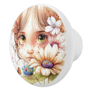 Pomo De Cerámica Hermosa serie Fantasy Floral Fairies