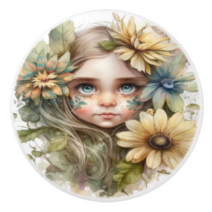 Pomo De Cerámica Hermosa serie Fantasy Floral Fairy Fairies