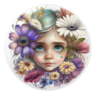 Pomo De Cerámica Hermosa serie Fantasy Flower Fairies