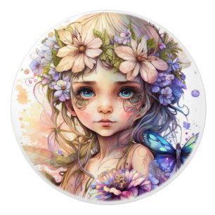 Pomo De Cerámica Hermosa serie Fantasy Flower Fairies