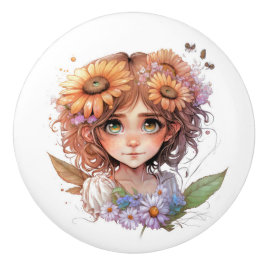 Pomo De Cerámica Hermosa serie Fantasy Flower Fairies