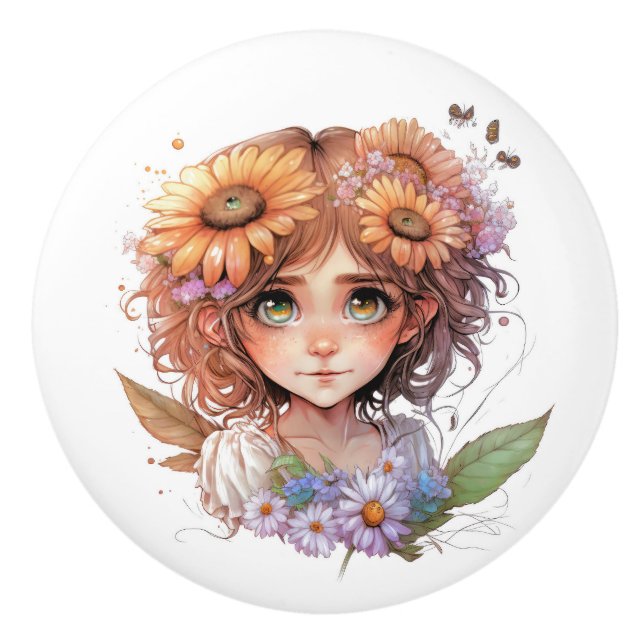 Pomo De Cerámica Hermosa serie Fantasy Flower Fairies (Anverso)