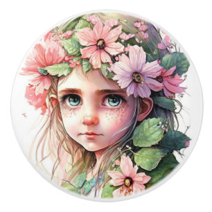 Pomo De Cerámica Hermosa serie Fantasy Flower Fairy Fairies