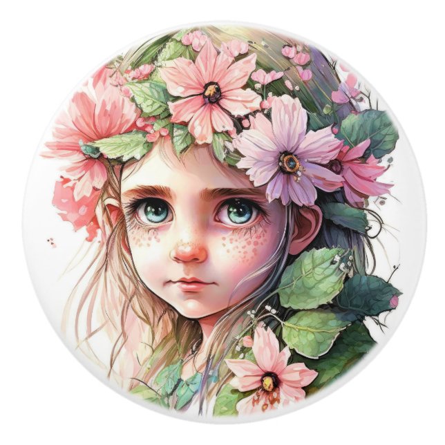 Pomo De Cerámica Hermosa serie Fantasy Flower Fairy Fairies (Anverso)