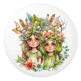 Pomo De Cerámica Hermosa serie Fantasy Flower Fairy Fairies