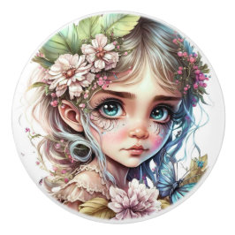 Pomo De Cerámica Hermosa serie Fantasy Flower Fairy Fairies